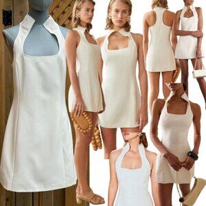 🆕 CULT GAIA 🧿 NWOT Akaia White Linen-Blend Mini Dress, Sz US 10